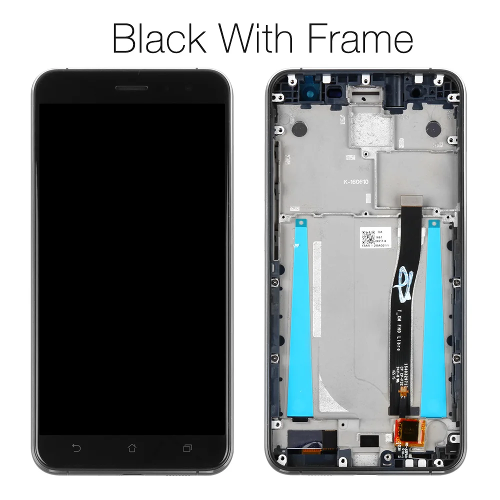 Black with Frame Черный/белый 5,5 дюймов для Asus ZenFone 3 ZE552KL Z012DE Полный ЖК-дисплей+ кодирующий преобразователь сенсорного экрана в сборе Замена - Цвет: Black with Frame