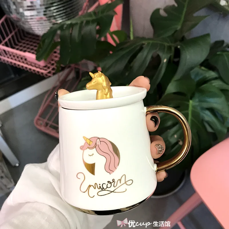 Кружка в виде единорога с крышкой и красивой чашкой для воды стиле интернет
