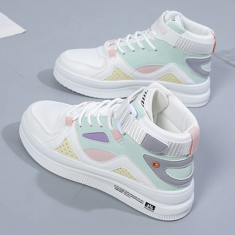 

High top sneakers for women street hip hop leather sports shoes lace up women's running shoes Zapatos de mujer