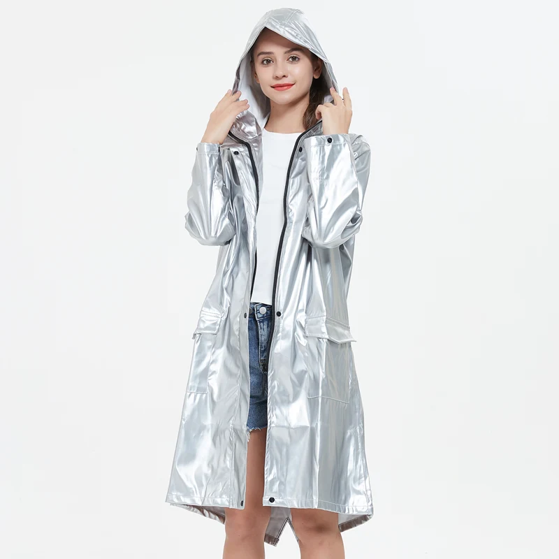 Модный крутой серебристый мягкий кожаный непромокаемый хипстерский длинный