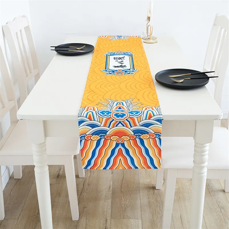 

Imitation hemp Forbidden City Qing Dynasty creative table runner hotel home dining table decoration table runner