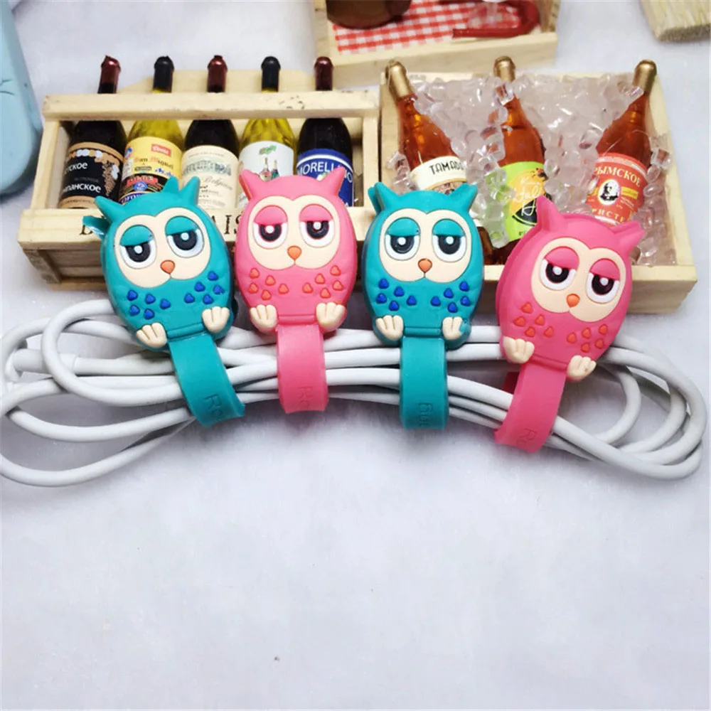 2 шт. милый мультяшный Сова силиконовый намоточный кабель Kawaii Настольный зажим
