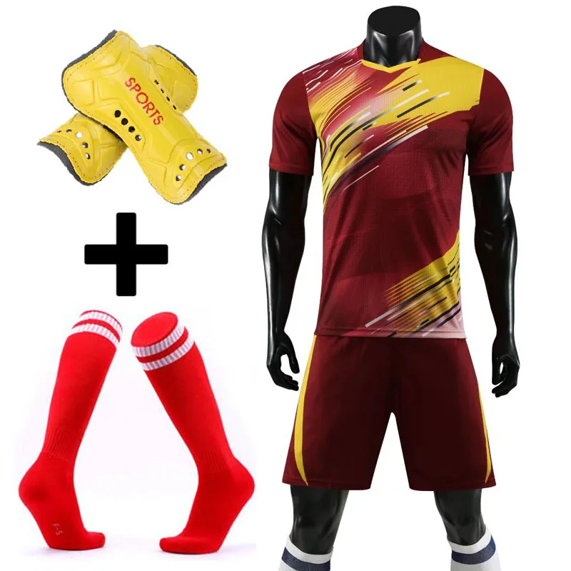 Soccer Jersey Set with socks+Shin guards custom Adult Kids survetement Football Kit uniforms Futbol Training Shirts Short Suit