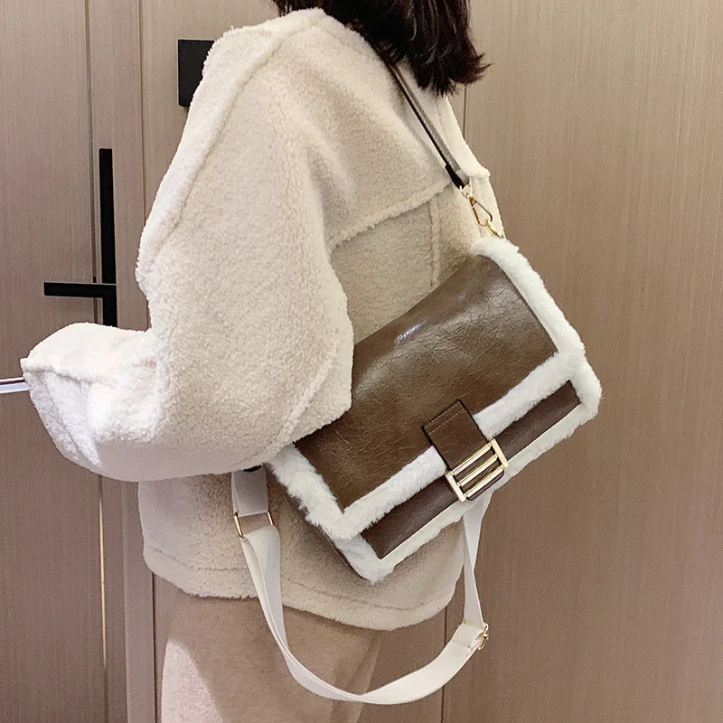 Зимняя шерстяная кожаная сумка через плечо в стиле ретро роскошная женская