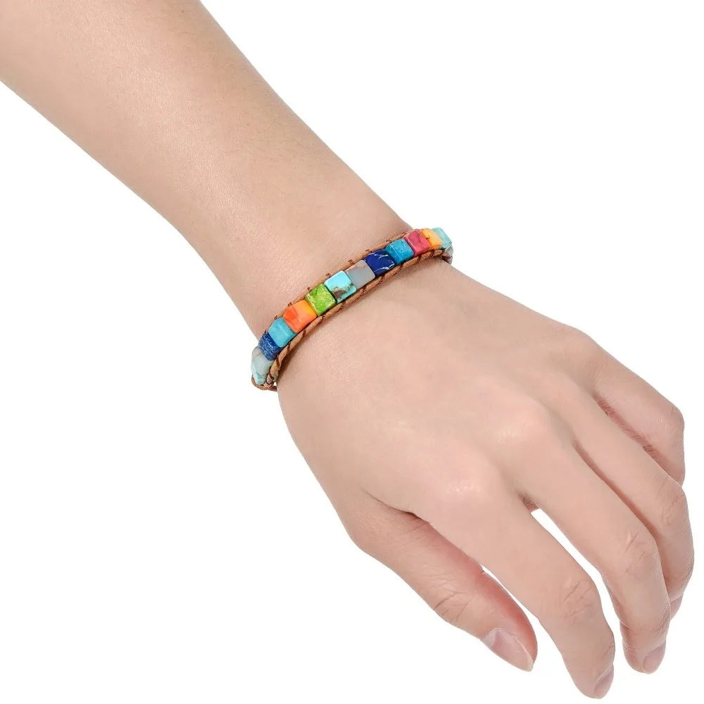 Женский кожаный браслет с 7 чакрами богемный Браслет из натурального целебного