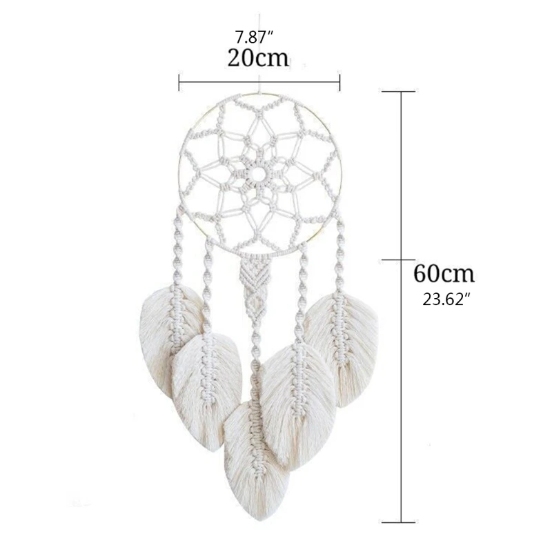 

T3EC Macrame Dream Catcher Boho Handmade Woven Feather Leaf Tassels Wall Hanging Pendant Ornament Home Bedroom Dorm Nursery