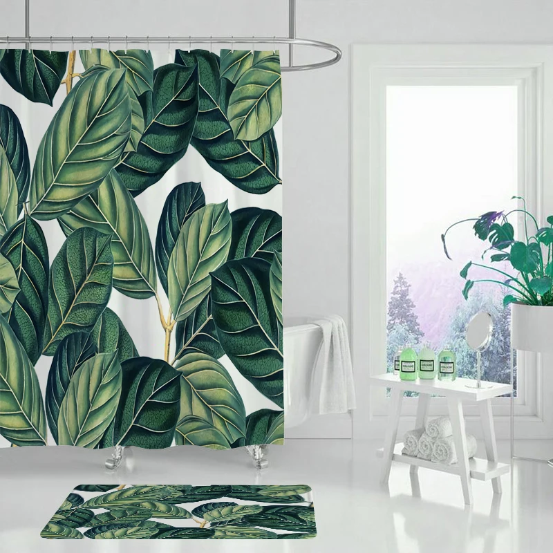 Занавеска для душа из полиэстера с принтом листьев|Шторы душа| |