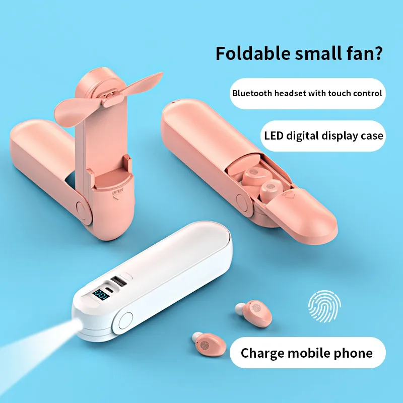 Новая Bluetooth гарнитура TWS встроенная с портативным вентилятором мобильный