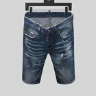 Мужские джинсовые шорты на молнии dsq, синие облегающие джинсовые брюки с дырками, в полоску, для лета,