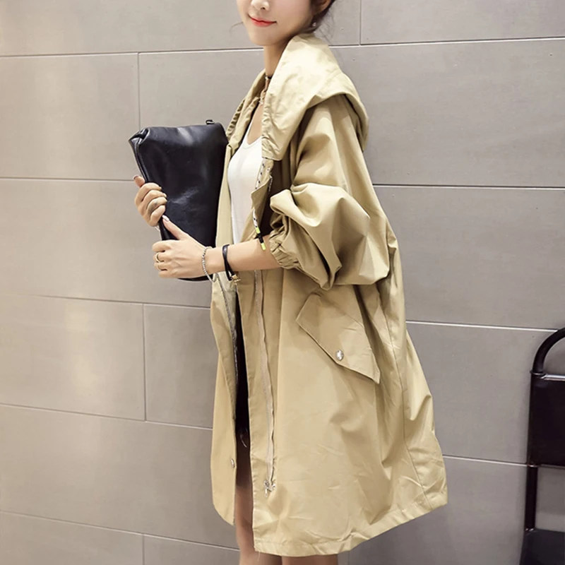 Женская свободная куртка однотонная Повседневная на молнии с капюшоном осень 2019