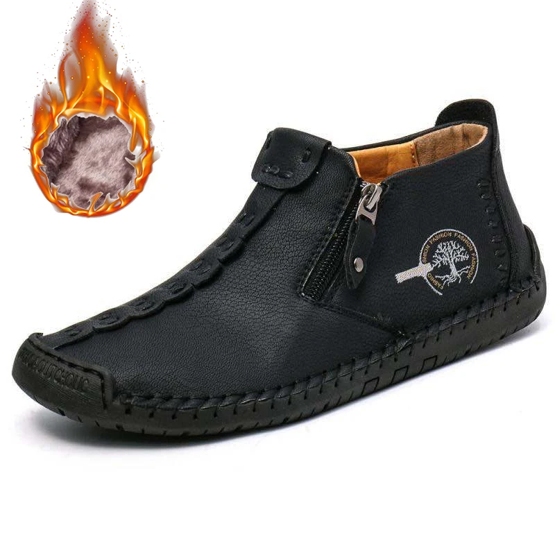 Мужские Теплые ботильоны черные ботинки на толстой плюшевой подкладке Уличная