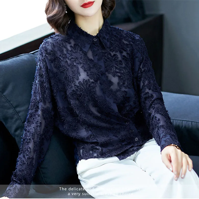 Кружевная рубашка с длинным рукавом новинка женский топ на весну и осень женская