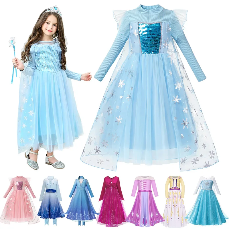 Новинка Платье для девочек Эльза Анна из аниме фильм Снежная королева вязаные