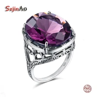 szjinao real 925 silver women amethyst gemstone ring wedding rings handmade processing victorian antique jewelry star of david