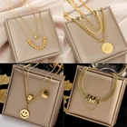 Женское многослойное геометрическое ожерелье MEYRROYU, из нержавеющей стали золотого цвета, 2021