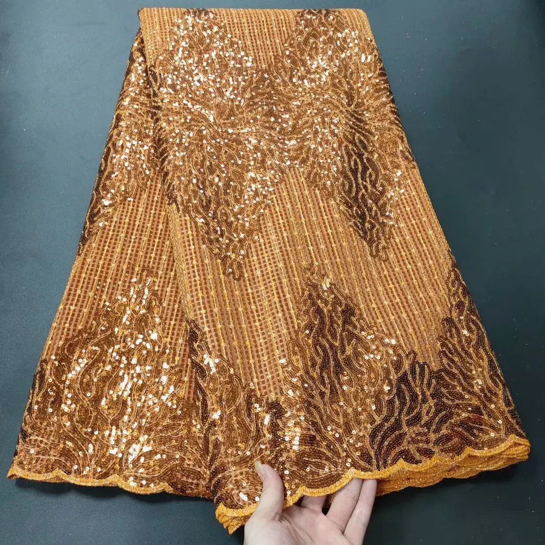 

2021 Luxury Nigerian Mesh Tulle Lace Fabric High Quality Sequins Embroidery Lace Fabrics French African Net Lace For Wedding