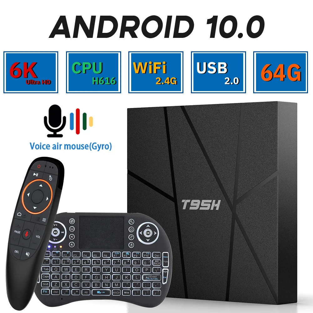 

GIAUSA 2021 H616 Android 10 TV BOX T95H Youtube Media player 4k 3D Voice Assistant 2.4GWiFi Android TV Set top box