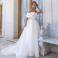 elegant white organza wedding dresses 2022 pleats off shoulder wedding gowns boho lace up back princess bridal dress