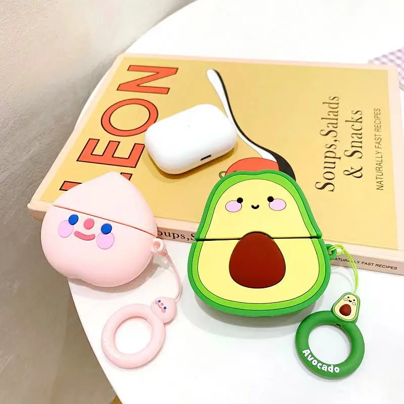 Силиконовый чехол для Apple Airpods Pro 3 2 с 3D принтом фруктов розового персика авокадо