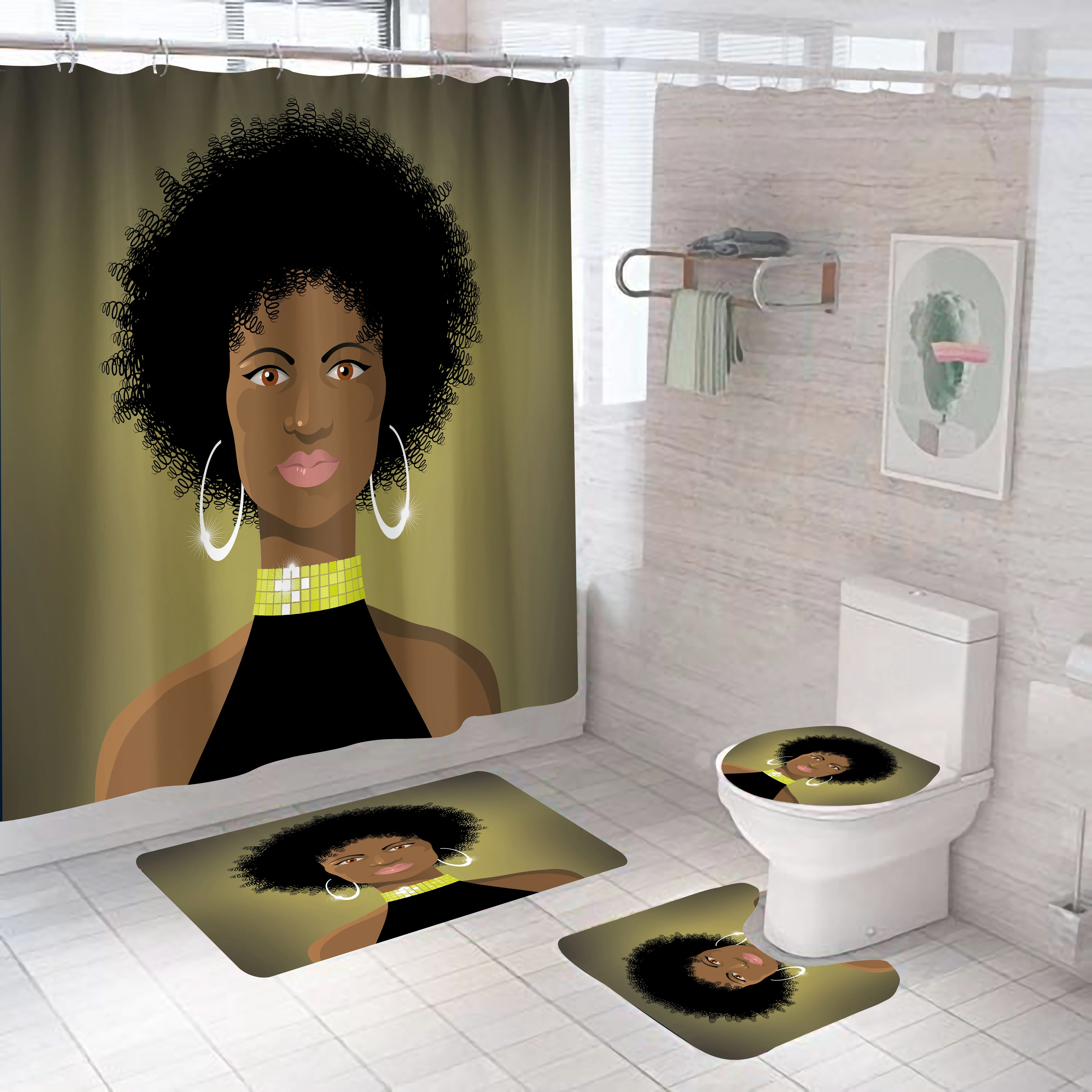 Модная занавеска для душа Африканской женщины и девочки набор домашней ванны