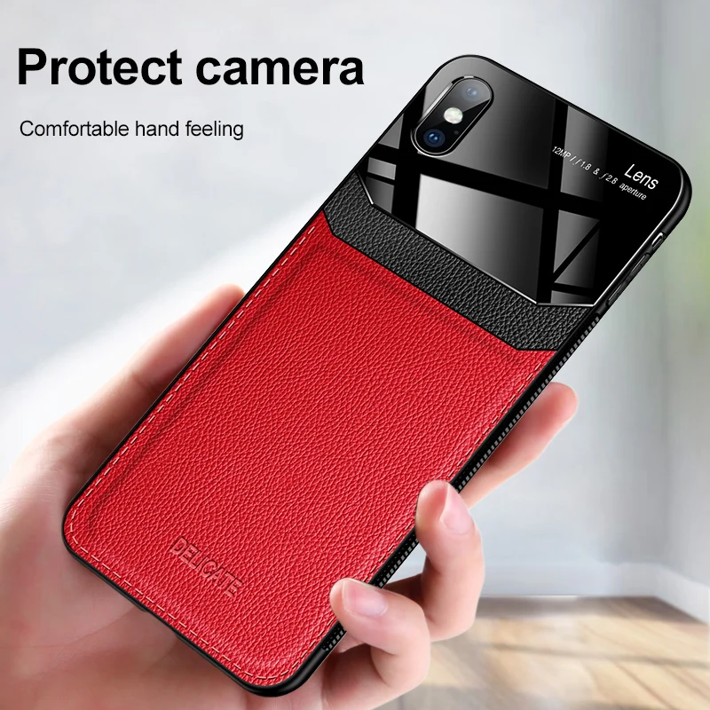 

Shockproof Case for iPhone X XS Max leather Mirror Glass Phone Back Cover for iPhone 11 Pro Max Case for iPhone 6 6S 7 8 Plus