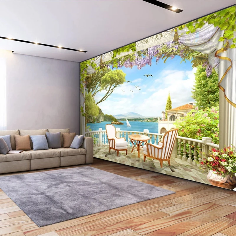 Dropship Custom 3D Mural Wallpaper Stereoscopic Space Garden Balcony Seascape Photo Walpaper 3d Wall | Обустройство дома