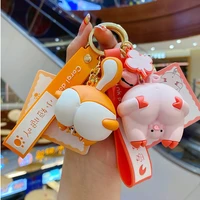 pp animal keychain panda blue cat pink pig orange corgi pendant cute bag car keyring jewelry lanyard men women couple gift