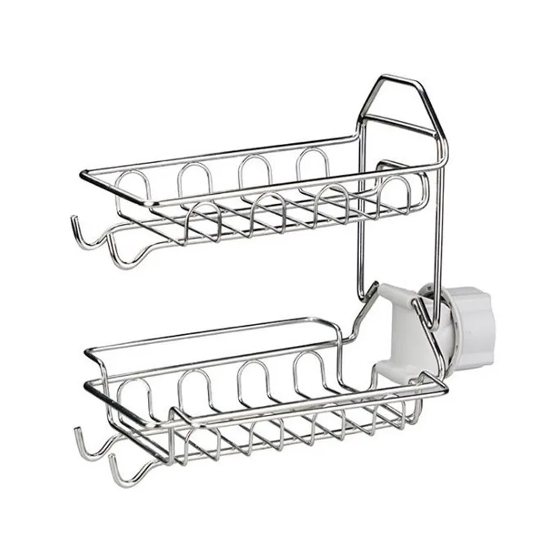 Стеллажи из нержавеющей стали для хранения кухонной раковины 2 слоя|Подставки и