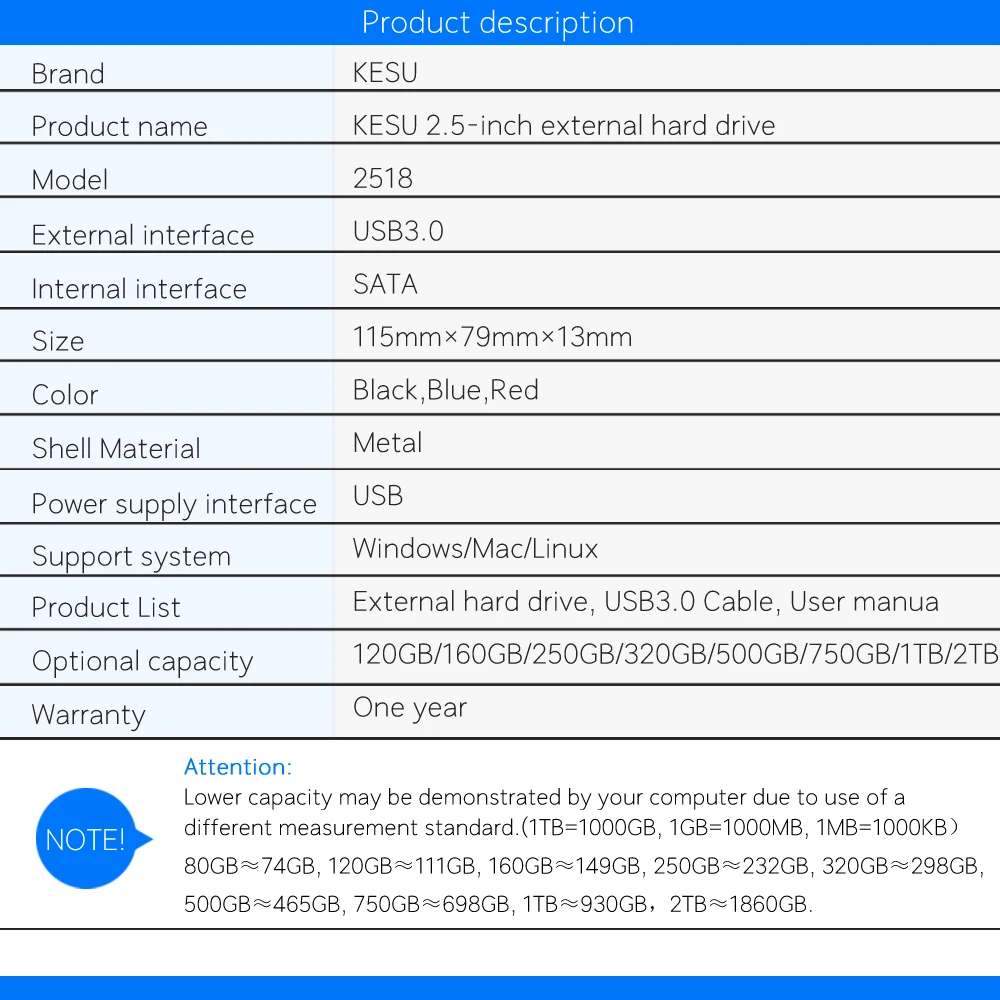 Кесу 2 ТБ HDD 1 500 Гб внешний жесткий диск USB3.0 750 320 г 250 160 хранения беспроводного