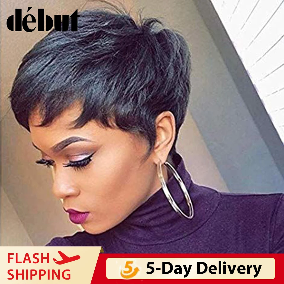 

Дебютные парики для женщин, прямые волнистые парики из человеческих волос, короткий парик с вырезом фея, человеческие волосы без повреждени...