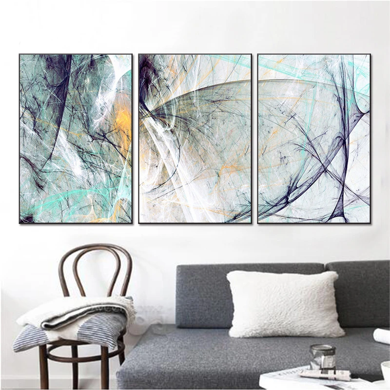 Абстрактная Картина на холсте в скандинавском стиле синего и серого цвета Постер