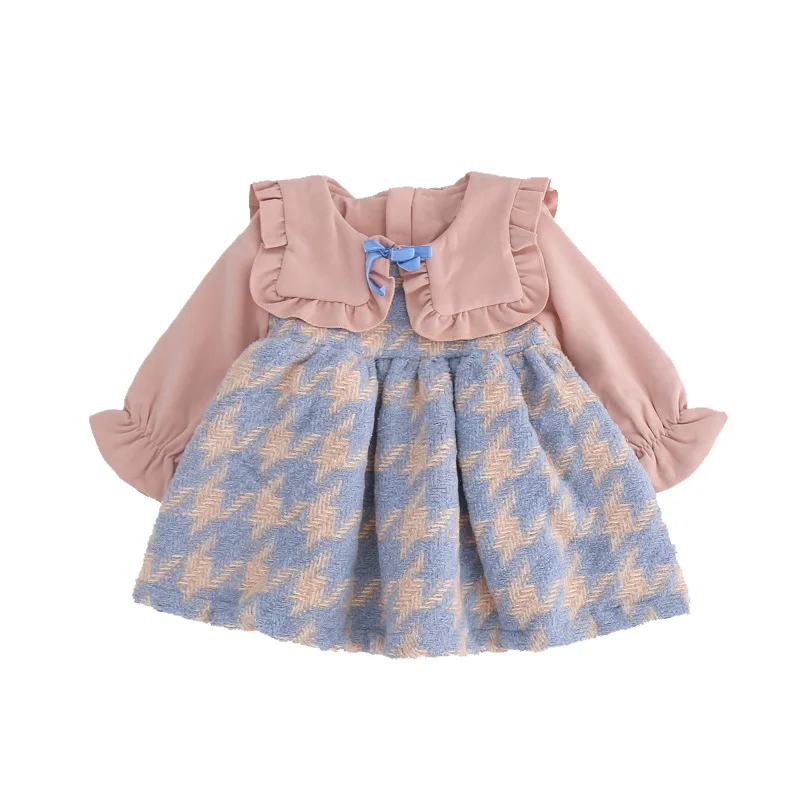 

New Cute Baby Girl Dress Long Sleeve Warm Lapel Autumn Winter Dress 0-4 Year Birthday Princess Dresses Toddler Girls Clothes