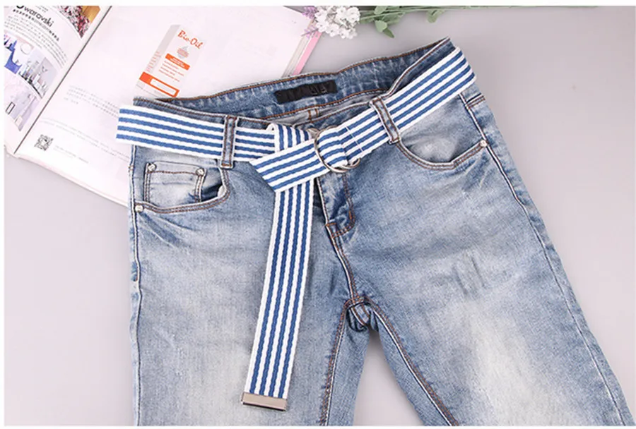 Женский джинсовый ремень с двойной петлей Простой декоративный из джинсовой