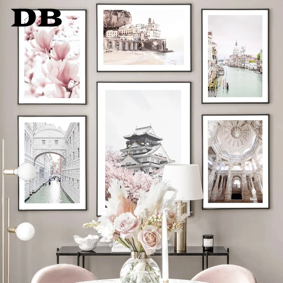 Венецкий канал розовый цветок купольная стена для пляжа Амальфи Художественная