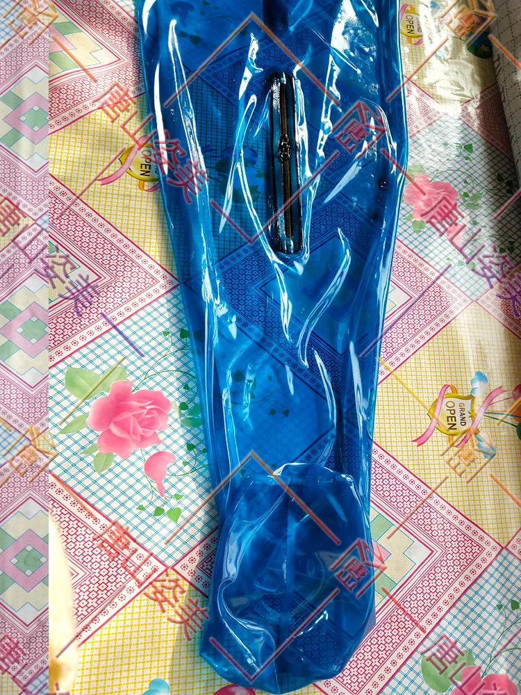 Мужская прозрачная сумка для сна из синего латекса с открытым носом и молнией| |