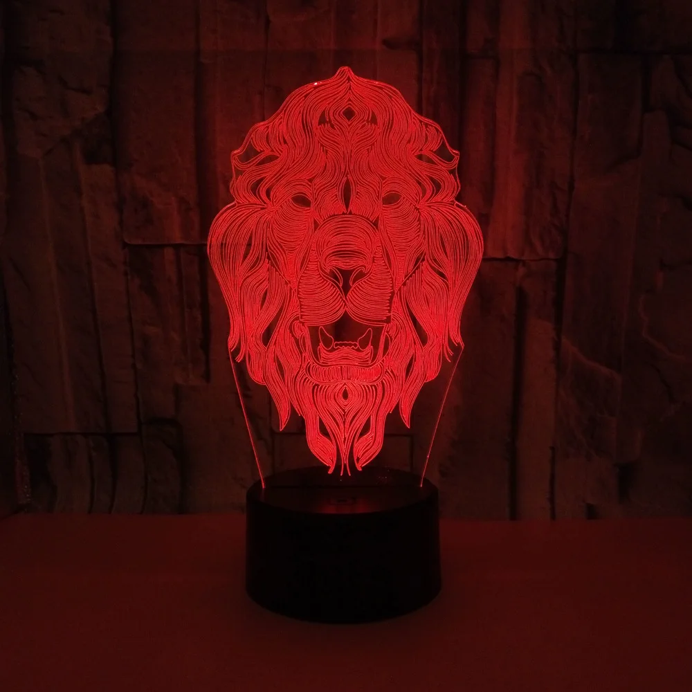 Иллюзионная Светодиодная лампа в виде льва цветной сенсорный ночсветильник с 3D