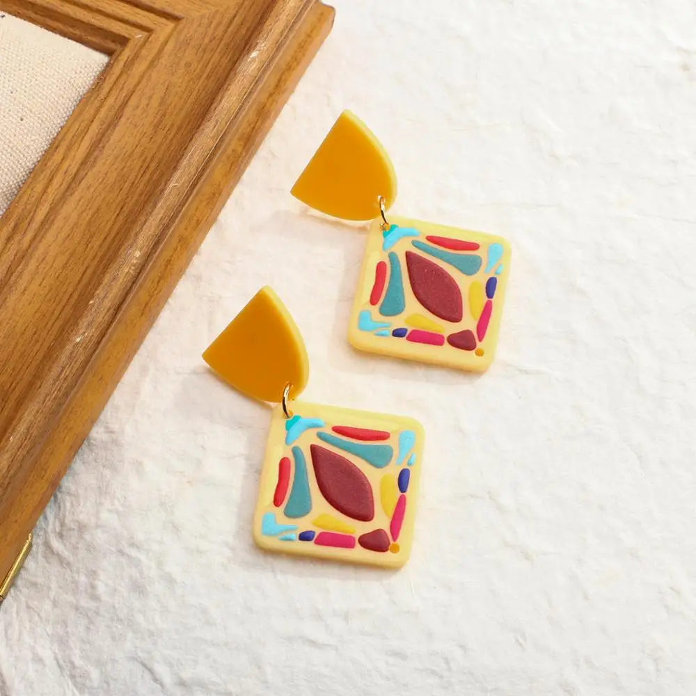 

AMORCOME Fashion Elegant Colorful Acrylic Earrings Chic Cute Flower Cactus Plant Pattern Geometric Drop Earrings Female Jewelry