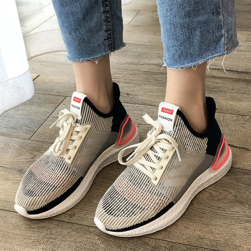 Женская спортивная обувь Новинка лета 2019 тканая на толстой подошве дышащая