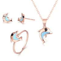 children girls jewelry set gold plated hypoallergenic necklace ring 925 sterling silver dolphin stud earring for kids