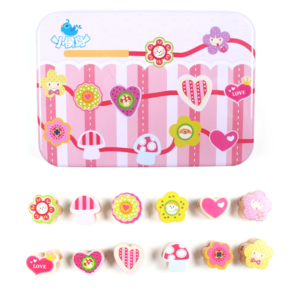 12 шт./компл. деревянные Мультяшные фрукты животные завязка нитка бусины игра