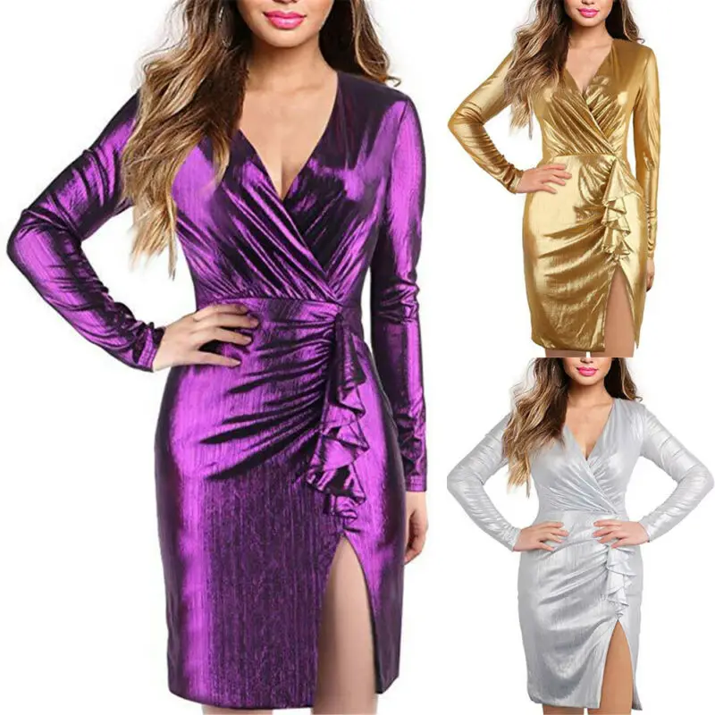 Женское облегающее платье с длинным рукавом тонкое мини v образным вырезом и