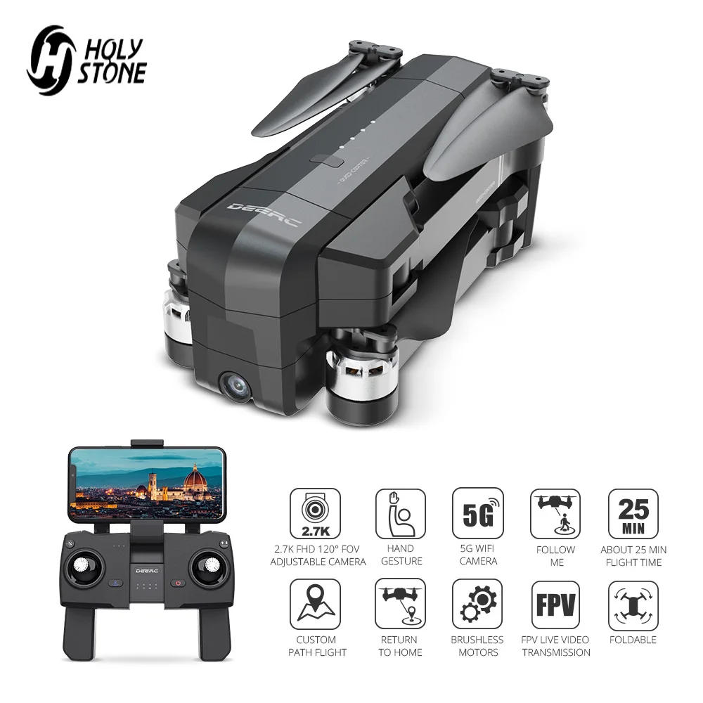 Дрон Holy Stone DE22 с GPS 2 7 K HD камера углом обзора 120 ° Wi Fi FPV видео складной RC бесщеточный