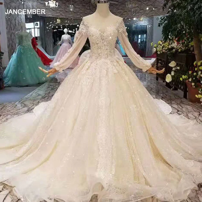 LS11014 новейшие Блестящие Свадебные платья с длинным рукавом из тюля Иллюзия o