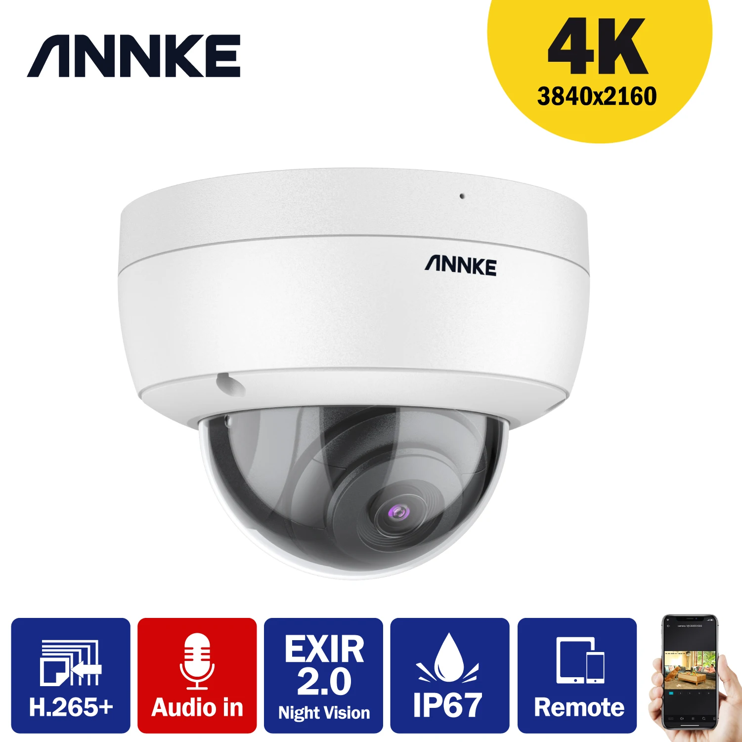 ANNKE 1PC Ultra HD 8MP POE Camera 4K Outdoor Indoor Weatherproof Security Network Dome EXIR Night Vision Email Alert CCTV Camera