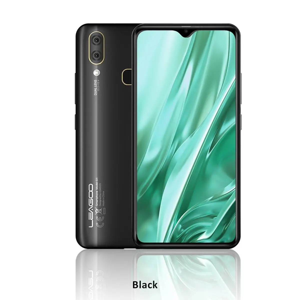 Black LEAGOO S11, 4 ГБ, 64 ГБ, мобильный телефон, 3300 мАч, 6,3 дюйма, дисплей в виде капли воды, Восьмиядерный, 13 МП, двойная камера, отпечаток пальца, мобильный телефон, черный/зеленый - Color: Black