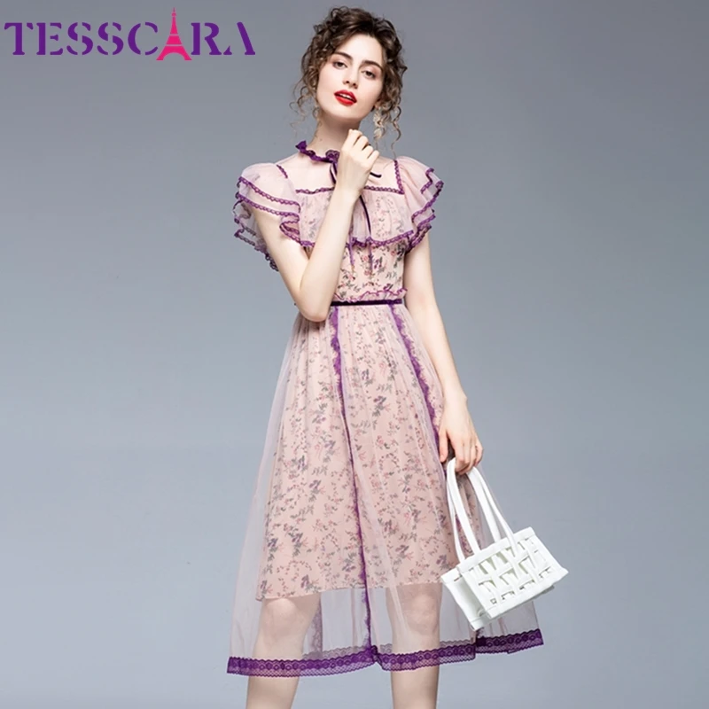TESSCARA женское летнее элегантное Сетчатое платье праздничное высокого качества с