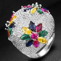 kellybola luxury fine flower big round rings shiny clear crystal cz party finger rings for women wedding dubai bridal ring