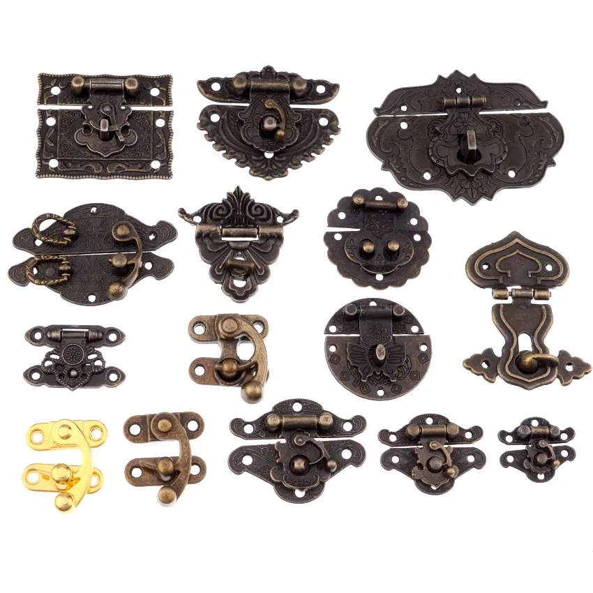 

Antique Brass Wooden Case hasp Vintage Style Decorative Jewelry Gift Box Suitcase Hasp Latch Hook Furniture Buckle Clasp Lock