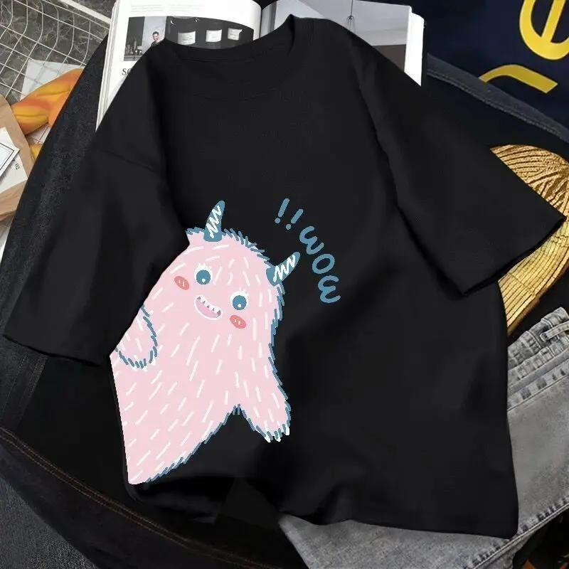 

Summer New Style Cotton Cartoon Print Short-Sleeved T-Shirt Women Loose All-Match Korean Top Trend