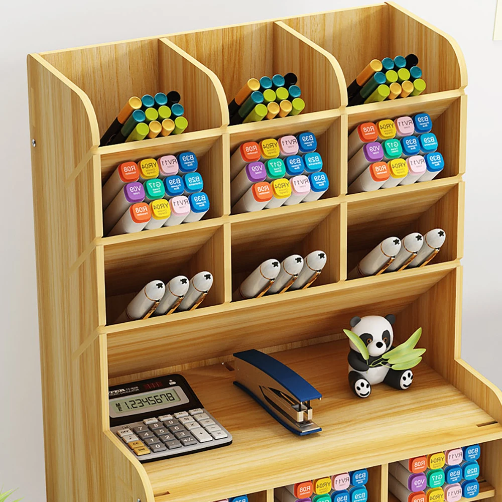 Wooden Pen Holder Desktop Pencil Organizer Office Stationary Storage Box School Desk Stand Case Rangement Home Organiser